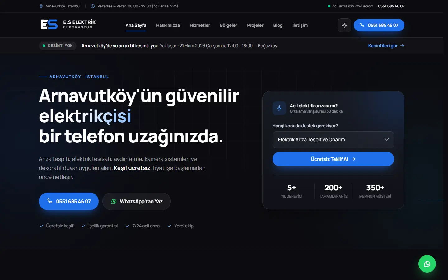 Elektrik tesisat firması sitesinin ana sayfası