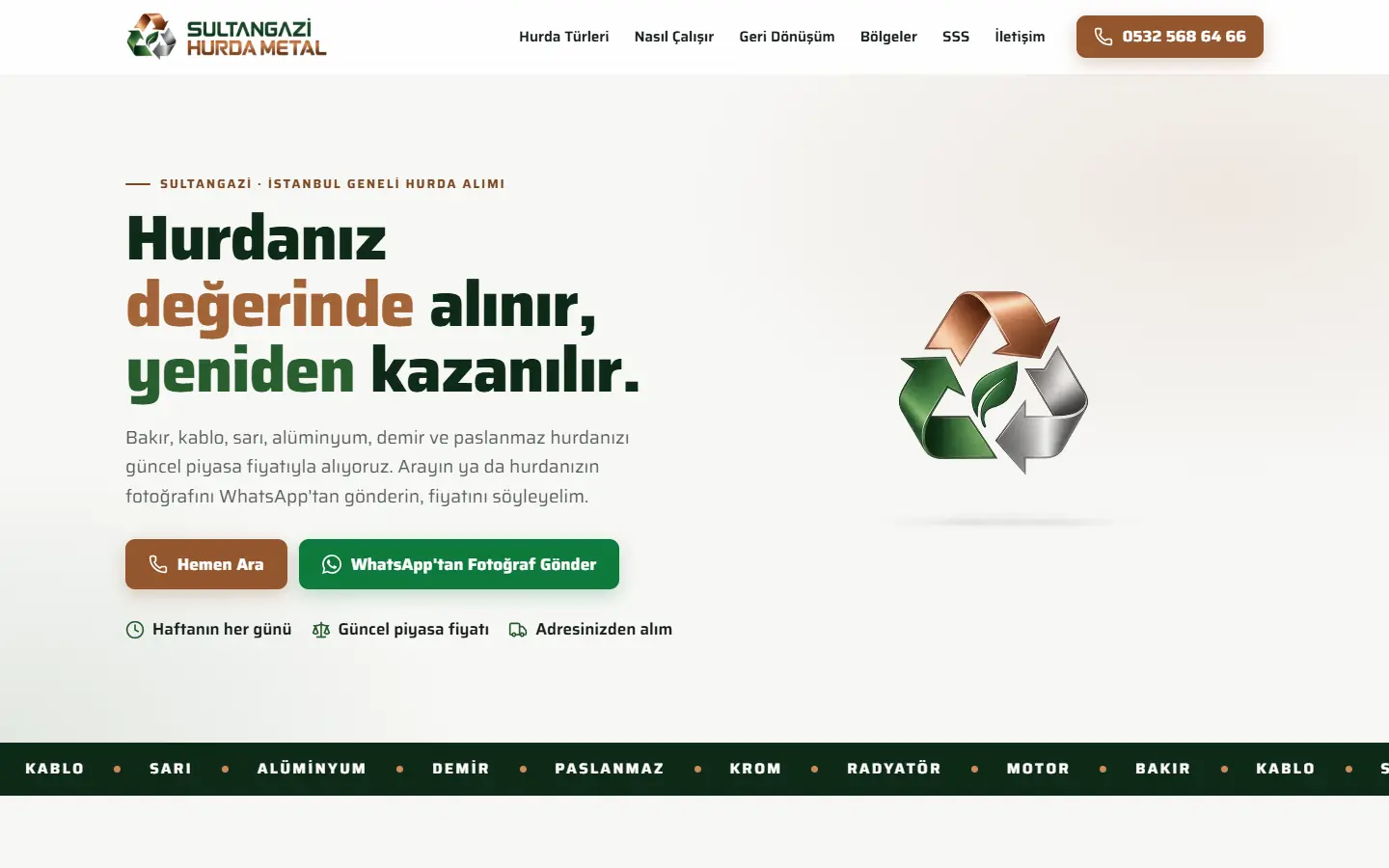 Geri dönüşüm firması sitesinin ana sayfası