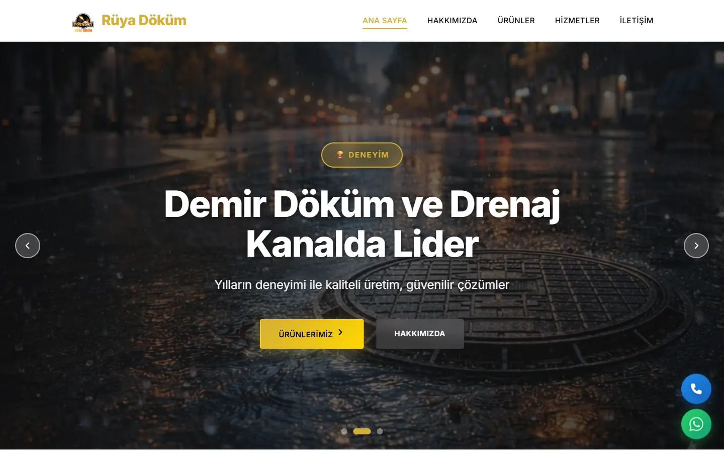 Demir döküm firması sitesinin ana sayfası