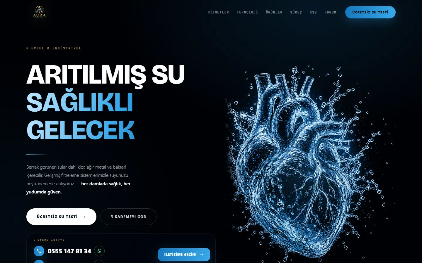 Su arıtma firması sitesinin ana sayfası