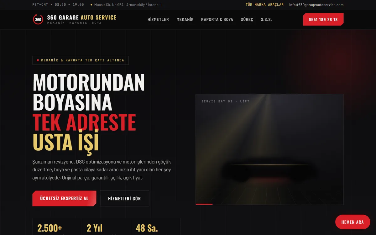 360 Garage Auto Service web sitesi ekran görüntüsü