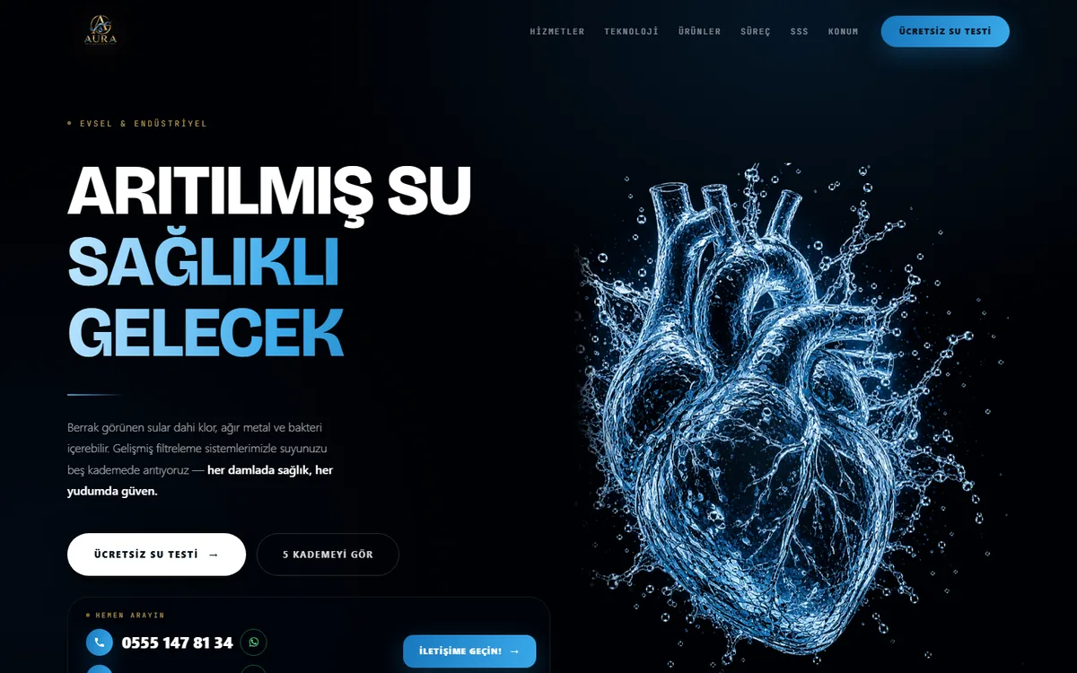 Aura Germany Su Arıtma web sitesi ekran görüntüsü
