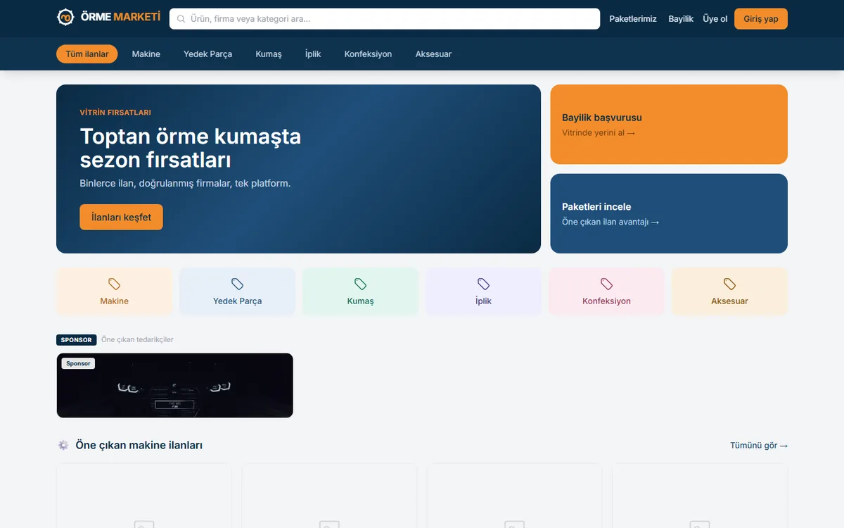Örme Marketi web sitesi ekran görüntüsü